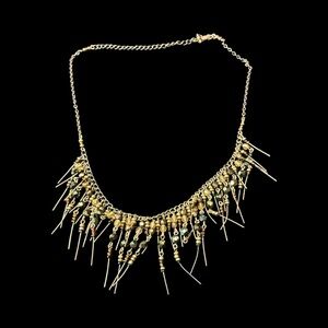 Gold-Tone Beaded Fringe Statement Necklace – Boho Chic / Vintage-Inspired